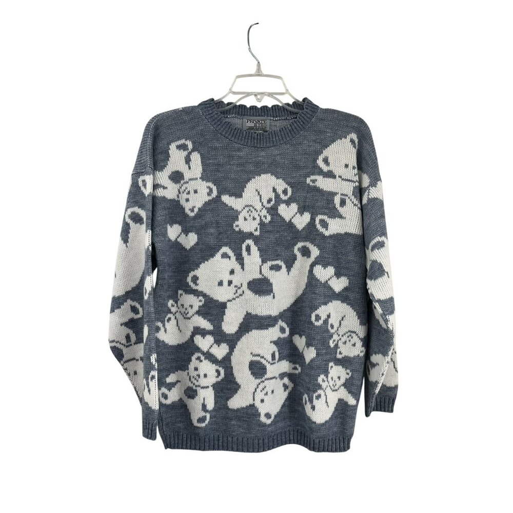 Vintage Private Eyes Sweater Womens M/L? Blue White Teddy Bears USA Made - Picture 3 of 15